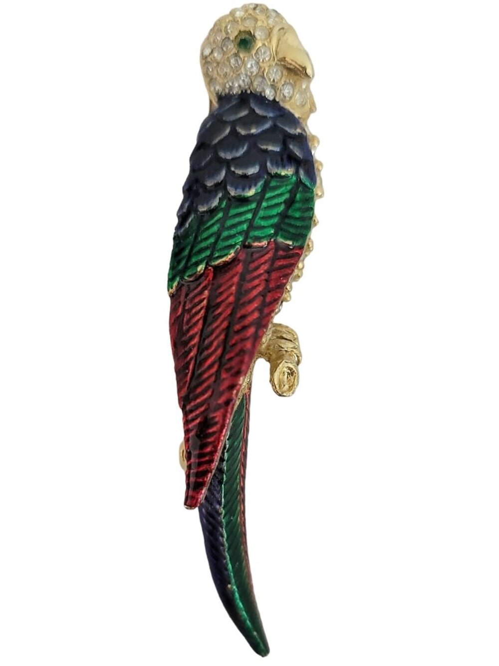 Gold Tone Red Green Blue Enamel Rhinestone Bird Parrot Brooch, M299